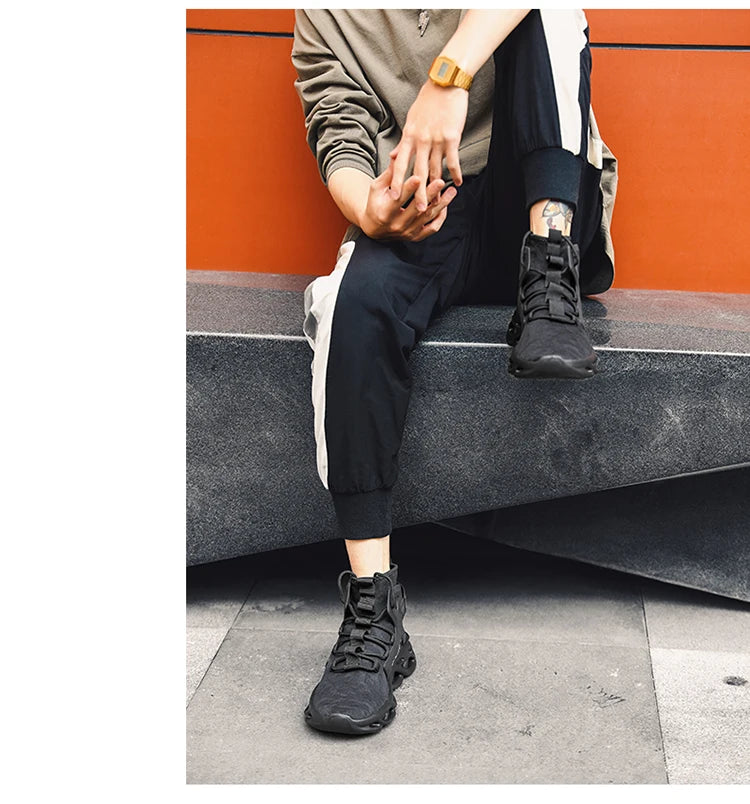 Men's high-top, large-sized casual sports shoes, anti-slip, breathable, woven mesh, loafers, running and tennis men's shoes