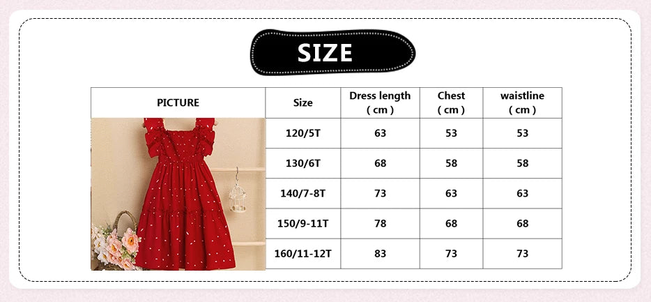 Kids Dresses for Girls 5-12T Red Lace Square Neck Polka Dot Dress New Summer Fashion Baby Princess Wedding Party Gift Costume