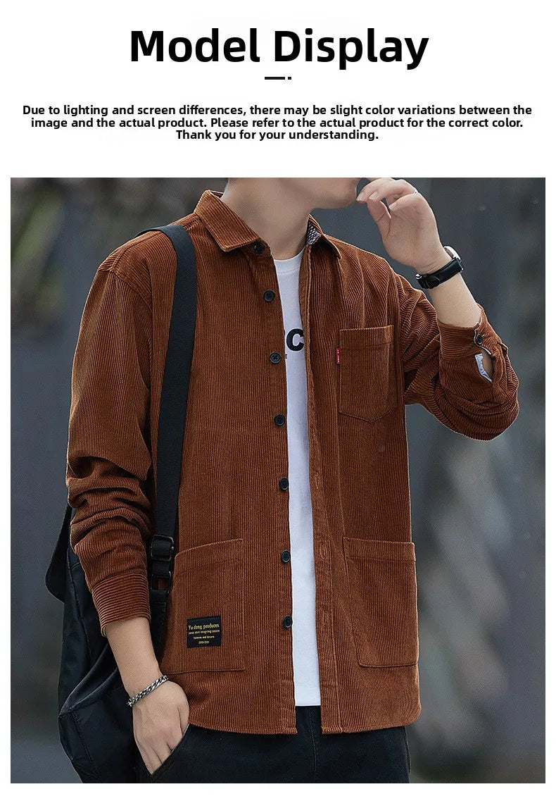 Corduroy Long Sleeve Shirt Casual Slim Fit Youth Multi Pocket Wear Resistant Fashionable Spring Autumn Men's Outerwear