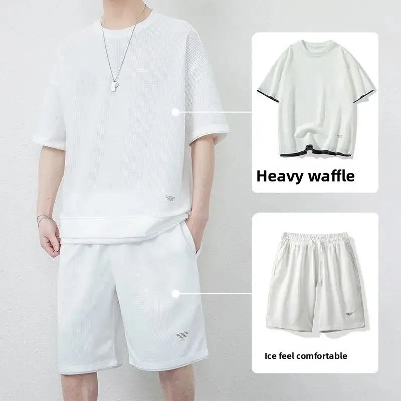 Casual Short Sleeve Sportswear Set for Men Summer Large Size Teenagers T-Shirt And Shorts Combo Comfortable Breathable Men's Out