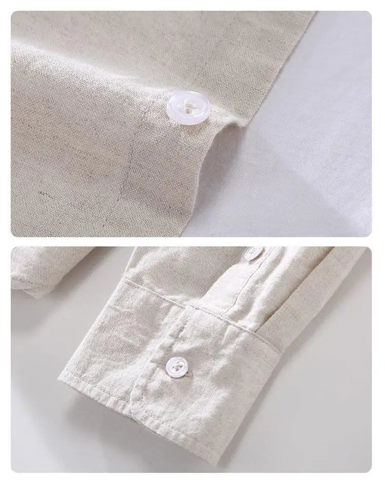 Men's Casual Loose Fit Long Sve Linen irt Thin Cotton Linen Material Summer Faion Inner Wear White Spring Summer Top