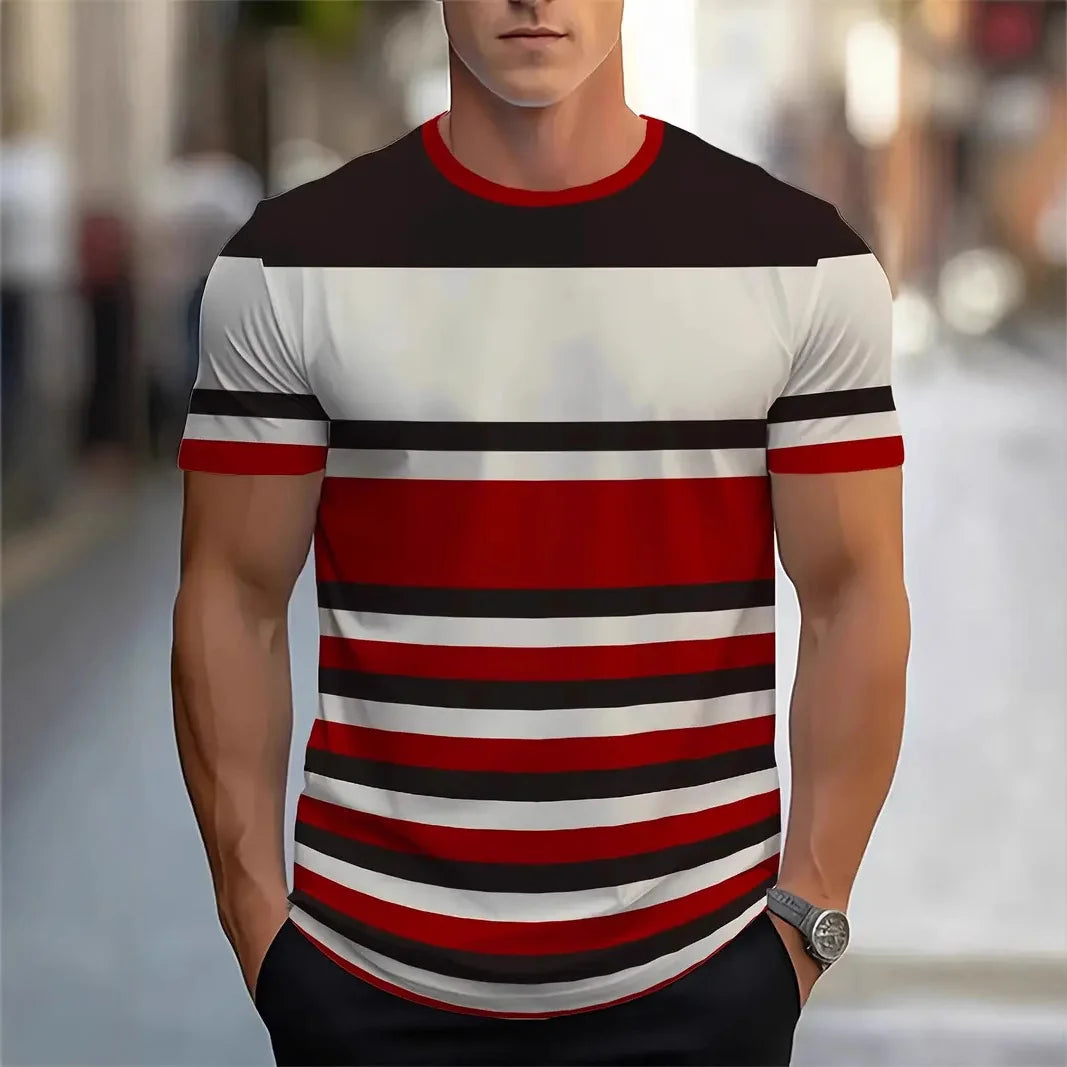 2025 Men's Stripe 3D TShirt Casual BreathO-Neck Short Sleeve Tee For Outdoor Activities Summer Oversized Streetwear Tops