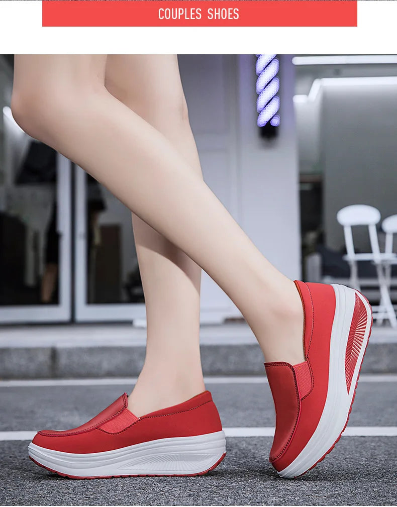 Women's Shoes Spring Genuine Leather Soft Outsole Work Shoes Female Black Swing Shoes Woman Plus Size Wedges Single Shoes