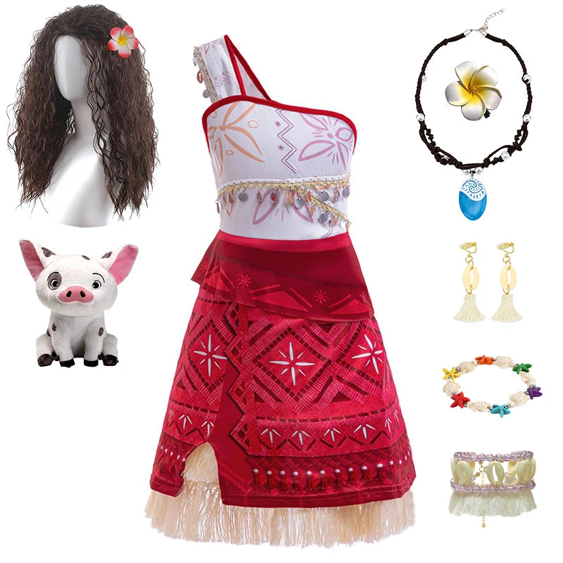 Summer Fancy Girl Princess Moana Dress Halloween Cosplay Carnival Party Primitive Tribes Maui Boys Costume Cartoon Kids Clothes