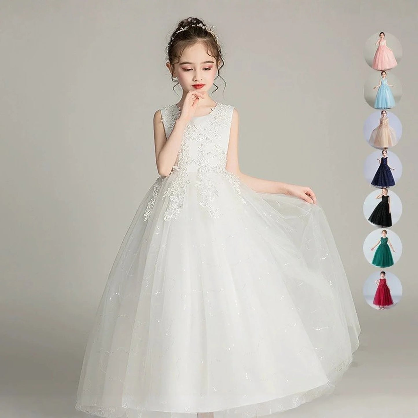 Kids Dresses For Girls Lace Dress Gown Princess Clothes Children Formal Evening Party Flower Girls Wedding Vestidois