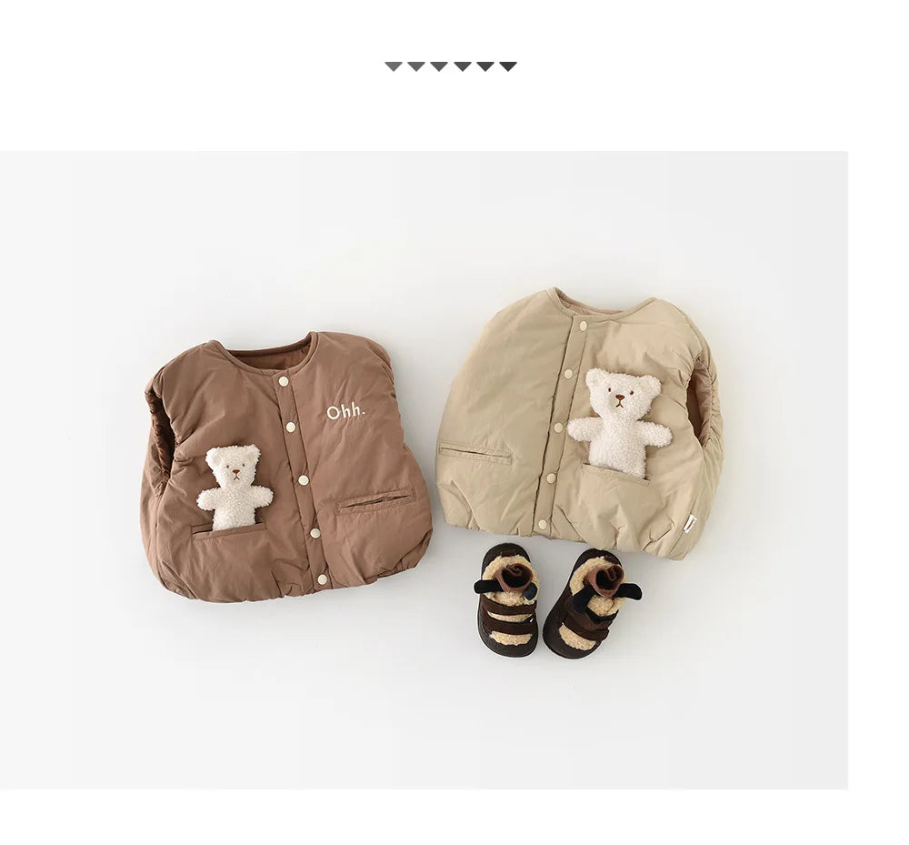 LILIGIRL Winter Baby Vest Thicken Letter Toddler Girls Waistcoat Simple Warm Infant Fleece Padded Coat 6M-3T