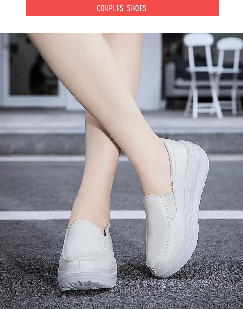 Women's Shoes Spring Genuine Leather Soft Outsole Work Shoes Female Black Swing Shoes Woman Plus Size Wedges Single Shoes