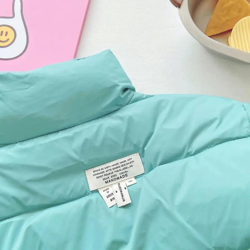 Children Boys Short Thick Parkas Standing Collar Silk Floss Bread Jacket for Boy Girl Letter Warm Solid Toddler Boys Winter Coat