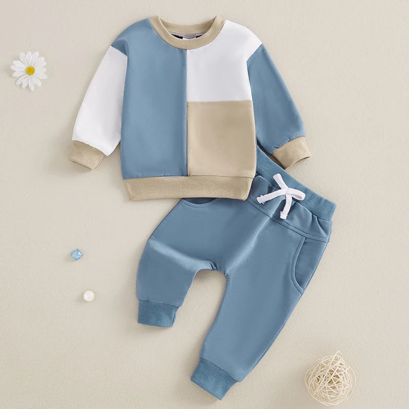 Infant Baby Boy Sweatshirt Pants Set 2pcs Clothing Suit Casual Toddler Long Sleeve Contrast Color Ribbed Cotton Outerwear