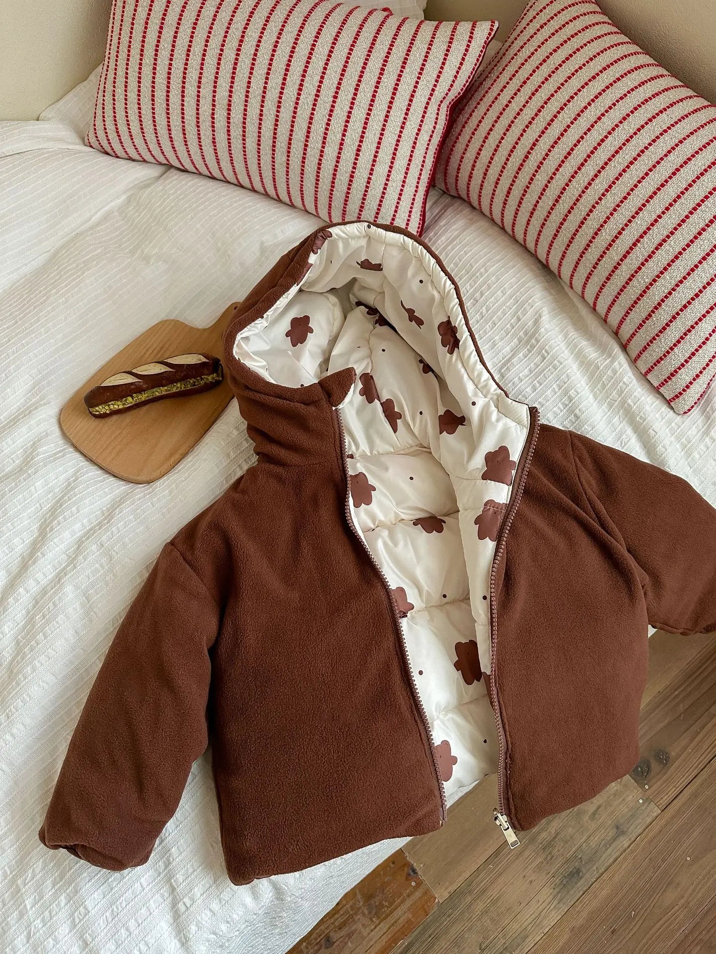 Can Be Worn On Both Sides Autumn Winter Boys Girls Jacket Cute Rabbit Ears Thicken Keep Warm Hooded Down Cotton Outwear For Kids