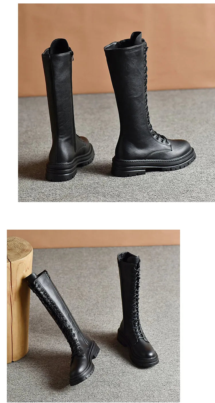 Long boots for women  spring 2025 new white thick soled long boots with thick legs and high waisted straps