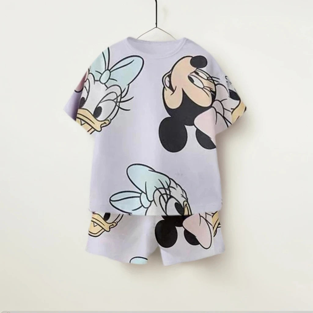 All Over Print Children's Casual Sets Mickey Friends Print Kids Loose 2Pcs Sets T-shirt+Shorts Summer Kid Sport Clothing Popular