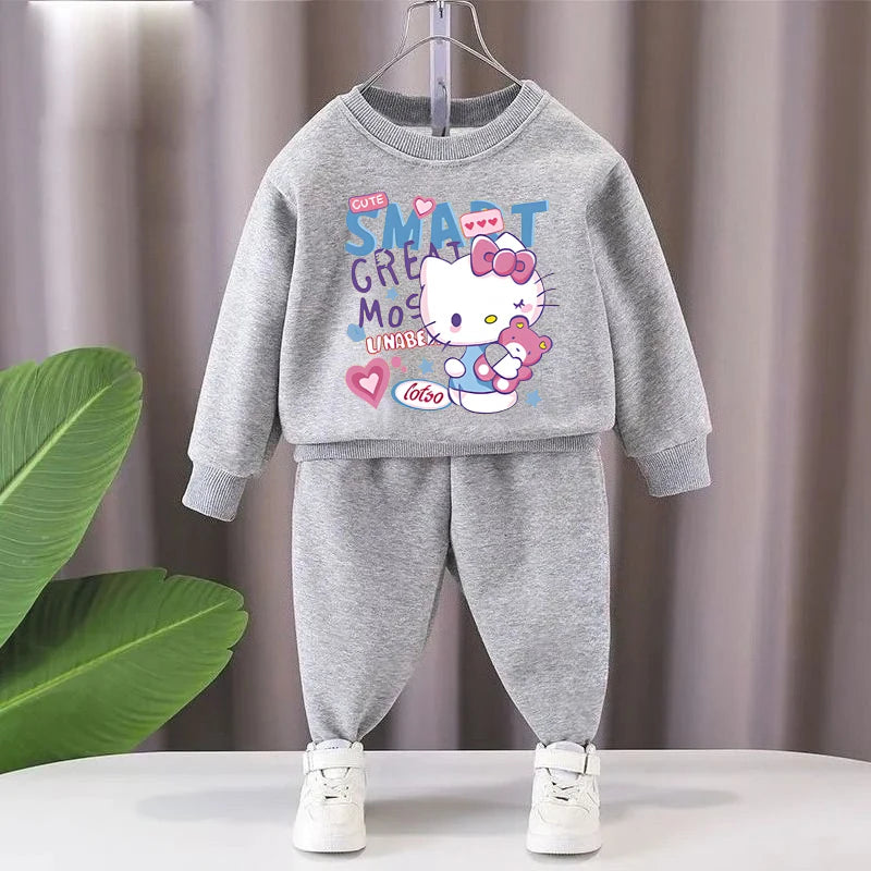 Sanrio Spring Autumn Children's Casual Long Sleeve Sweatshirt Sets Girls Boys Pullover+ Pant 2pcs Suit Kids Sport Clothing Sets