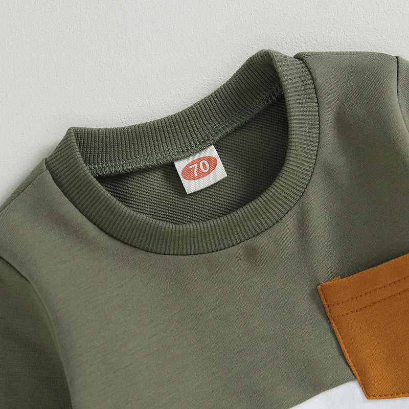 visgogo 0-3Years Baby Boys Clothes 2Pcs Fall Winter Outfits Long Sleeve Contrast Color Pullover Tops and Pants Toddler Tracksuit