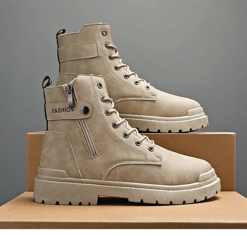 Men's Boots Fashion Motorcycle Ankle Boot New High Top Leather Boots for Men Non Slip Platform Work Safety Boot Botas Hombre