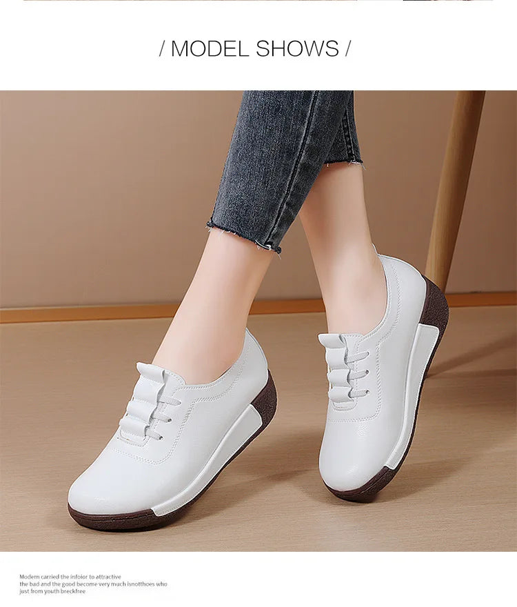 2025 Women Casual Shoes Genuine Leathe Platform Loafers for Women Wedge Sneakers Zapatos Mujer Fashion Slip on Ladies Moccasins