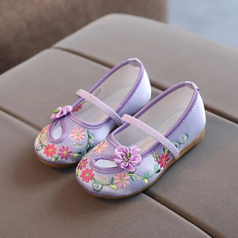 Kids Shoes For Girls Gift Fashion Floral Flats Children's Performance Embroidery Floral Show Chinese Style Baby Shoes Size 25-34