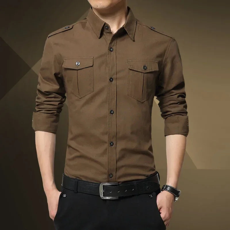 Men Shirts Tops Single Breasted Shirt Turn Down Collar Full Sleeve Casual Regular Splice Simple Slim Fit Top Autumn Winter