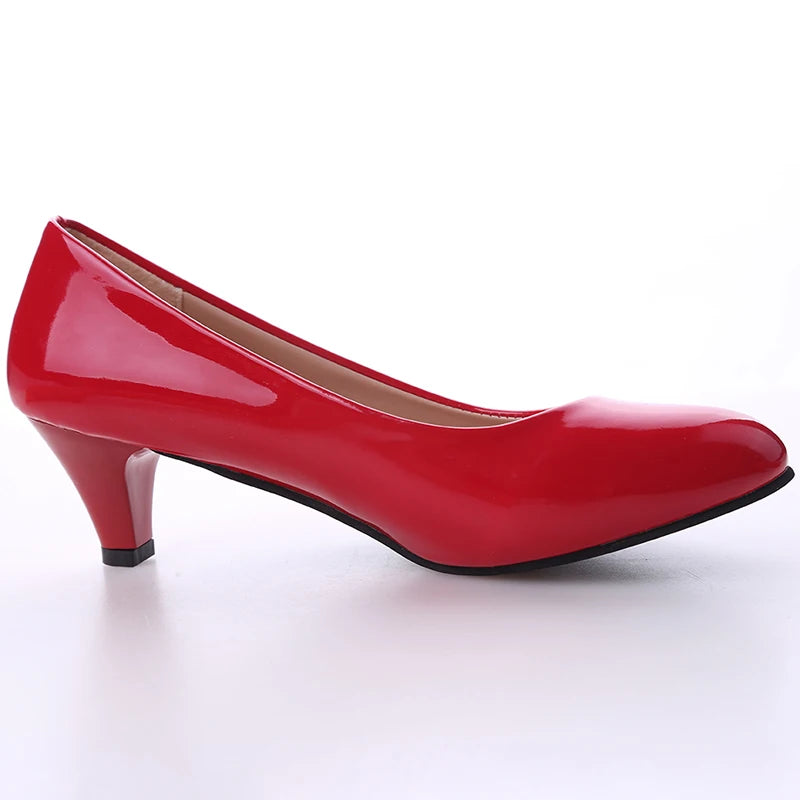 New Women's Shoes On Heels Elegant Medium High Heeled Ladies Pointed Toe Fashion Pumps For Woman Office Black White Red