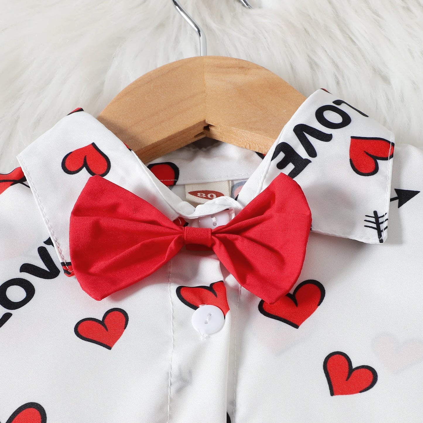 Baby Boys Valentines Day Outfits For Kids Short Sleeve Necktie Heart Print Shirts and Red Shorts Toddler Valentines Day Costumes