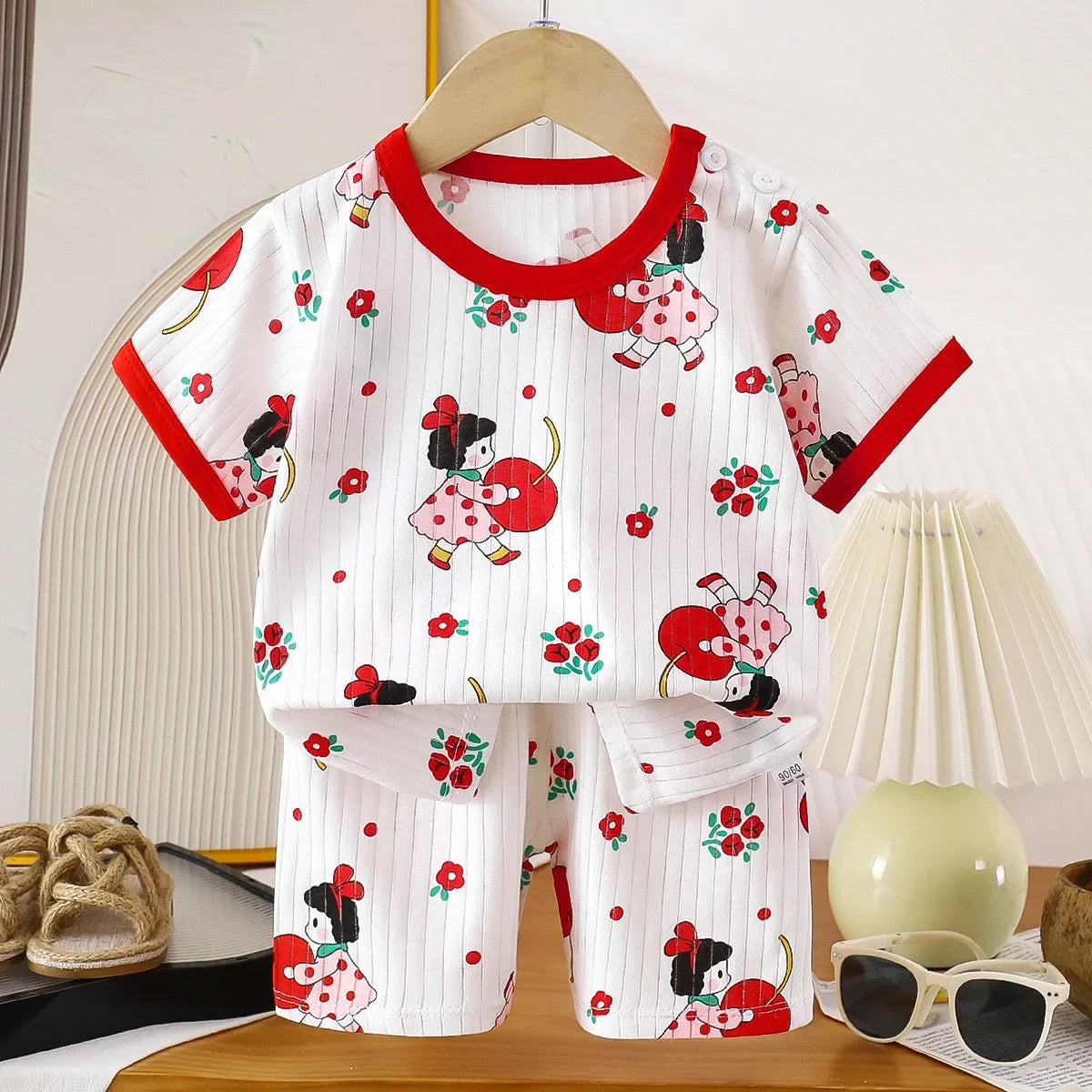 Kids Summer Pure Cotton Clothing Sets Boys Girls Cute Cartoon Short Sleeve T-Shirt Tops with Shorts Toddler Baby Casual Pajamas