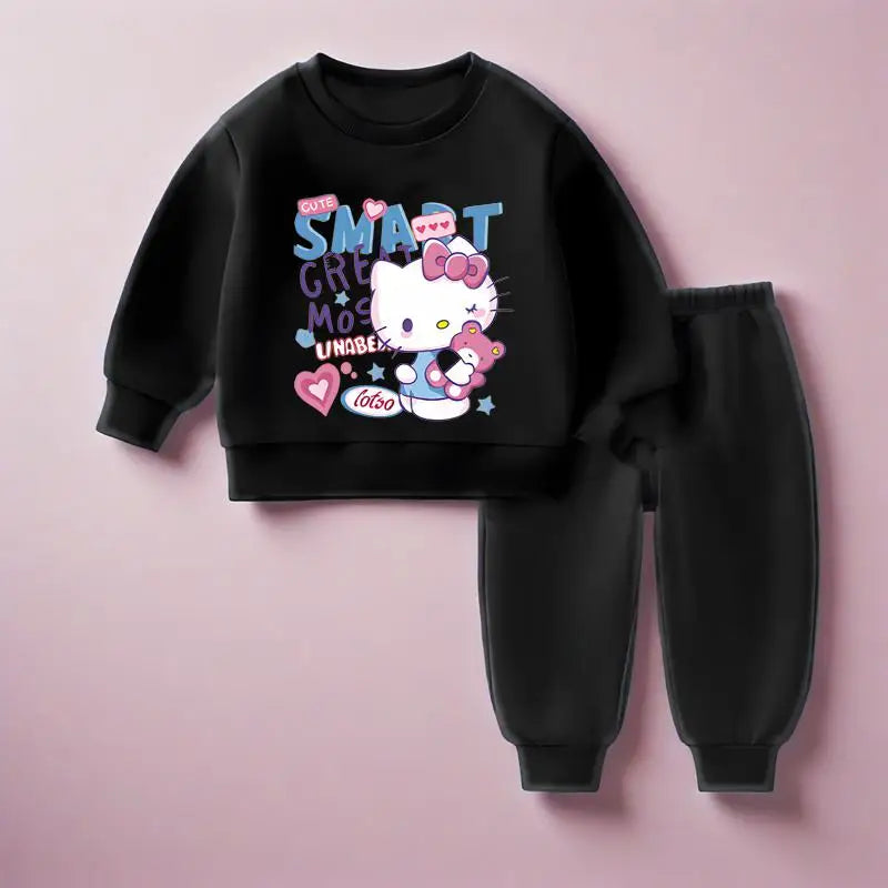 Sanrio Spring Autumn Children's Casual Long Sleeve Sweatshirt Sets Girls Boys Pullover+ Pant 2pcs Suit Kids Sport Clothing Sets