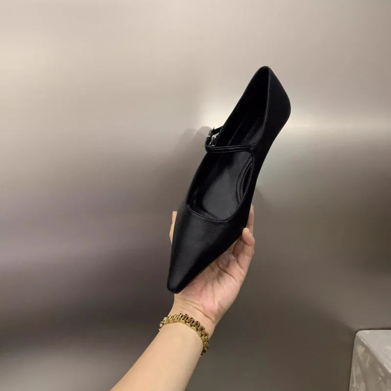 Flat Shoes for Women 2025 Spring Autumn New Mary Jane Shoes Low Heel Pointed Flat Bottomed Women's Shoes Plus Size 42 43 44