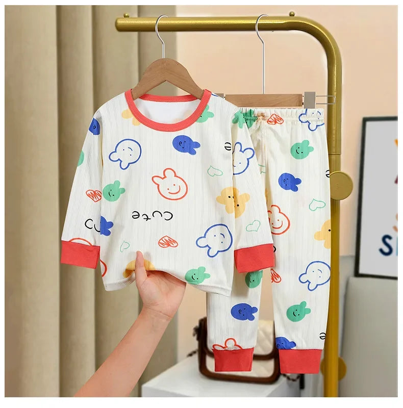 Children's warm underwear set boys girls autumn winter plush thick pajama set infants and young children home clothing set 0-5Y