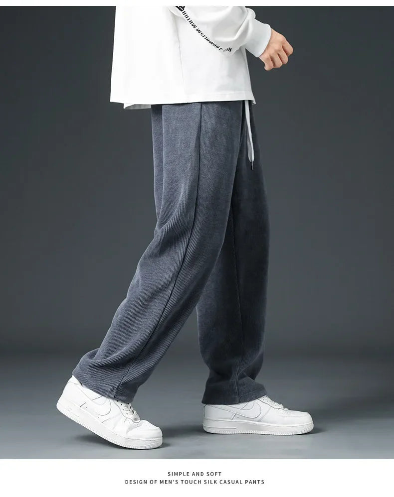 Trendy Corduroy Men's Pants Casual Fleece-Lined Loose-Fit Straight-Legged Sweatpants Autumn Winter High-Quality Foreign Trade