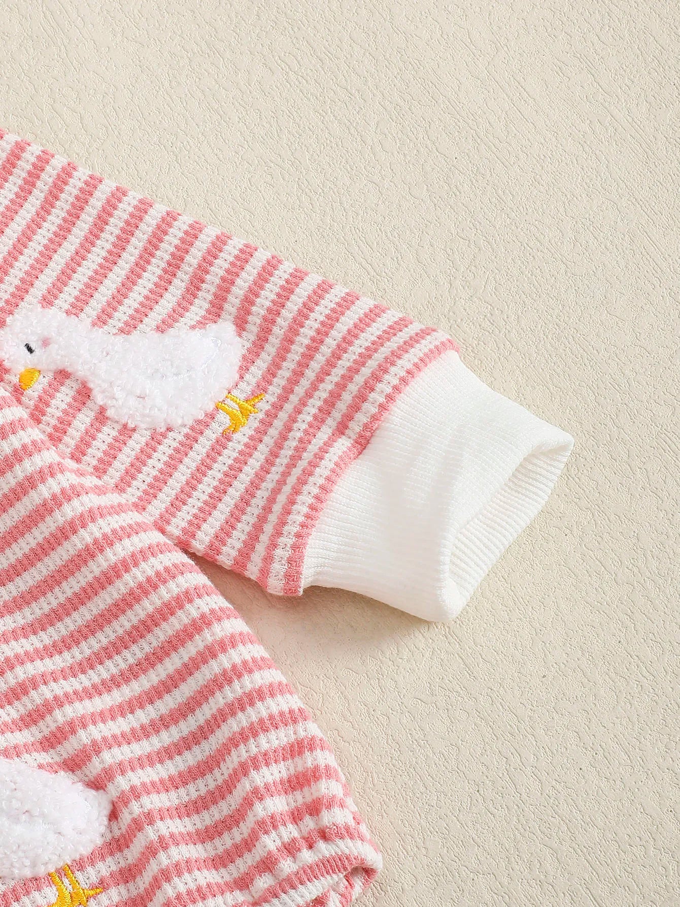 Baby Girl Spring Autumn Long Sleeve Duck Embroidered Towel Pattern Romper Onesie Infant Clothing
