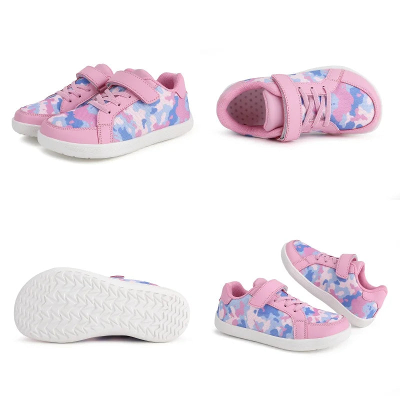 New Kids Wide Toe Barefoot Shoes Little/Big/Kid Hook Loop Minimalist Sneakers Artificial Leather Mesh Lightweight Shoes