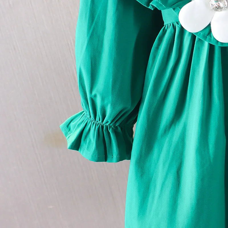 Children's Korean version Dress Spring and Autumn Fashion Girl's Pure Cotton Flower Doll Neck Dress Infant Princess Dress 0-4Y