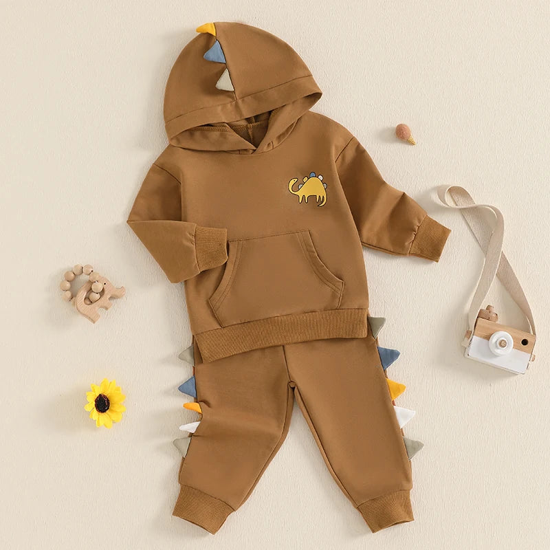 Baby Boy 2Pcs Fall Outfits Long Sleeve Dinosaur Print Pocket Hoodie Pants Set Toddler Clothes
