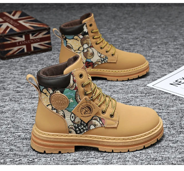 New Men's Boots Designer Luxury Men Working Boots High Tops Platform Leather Shoes for Men British style Motorcycle Botas Hombre