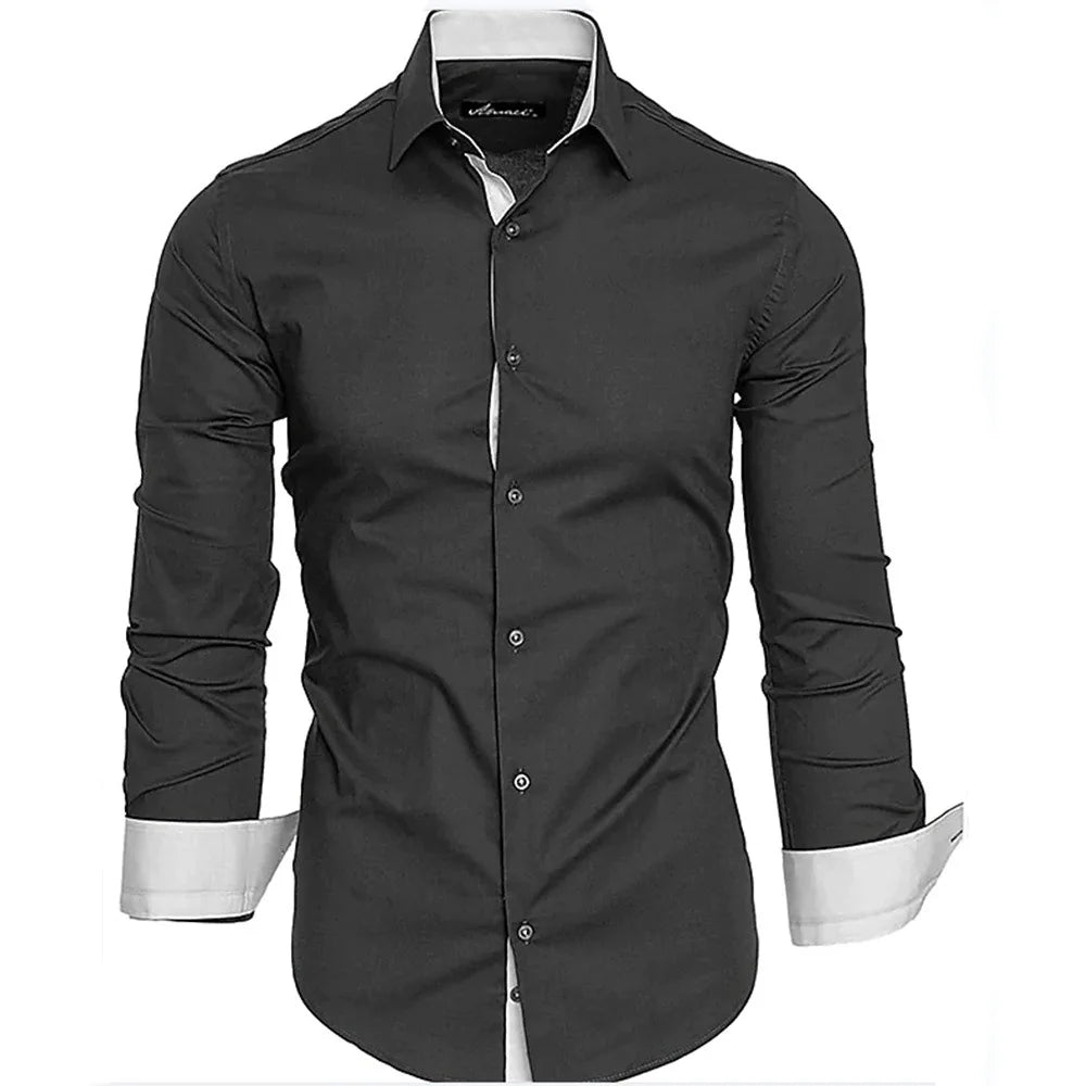 Men Shirt Long Sleeve Turn Down Collar Casual Shirts Patchwork Tees Single Breasted Cardigan Spliced Loose Pockets Button