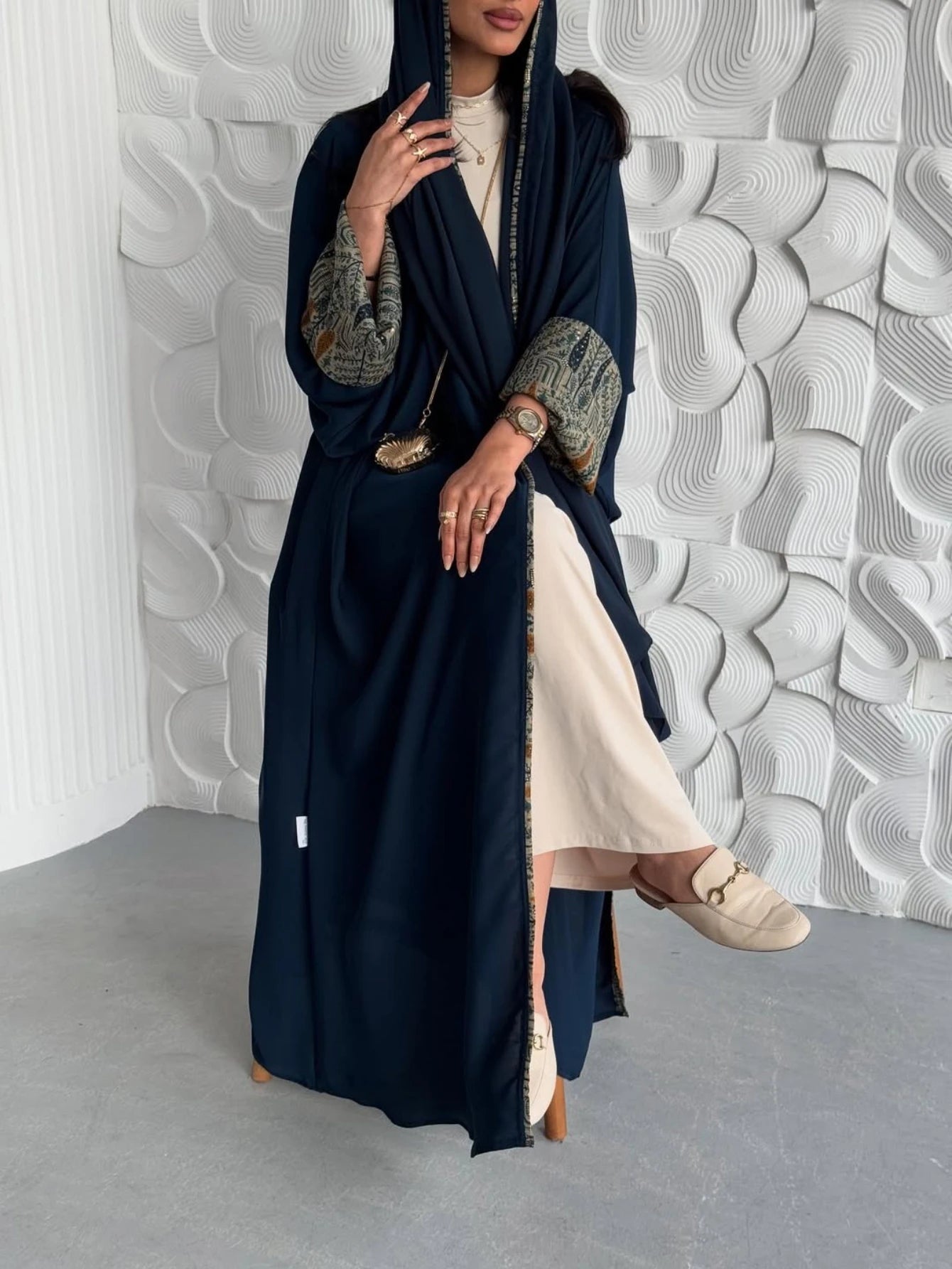 Muslim Women Abayas +Hajib 2pcs Islamic Kaftans Casual Maxi Dresses Arabian Jilbabs Middle Eastern Full Sleeve Open Front Abaya