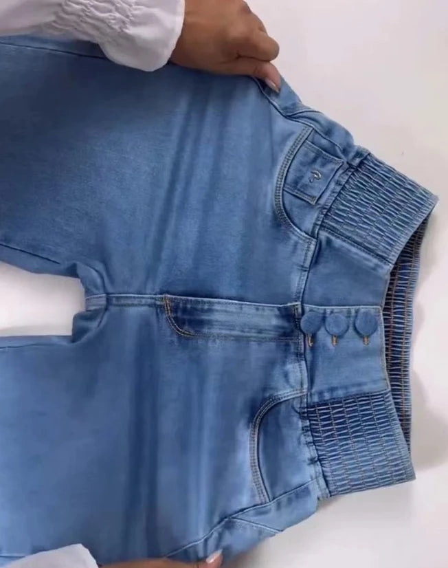 Back button button, front high waisted jeans, women's fashion trend, spring/summer 2025 new women's clothing