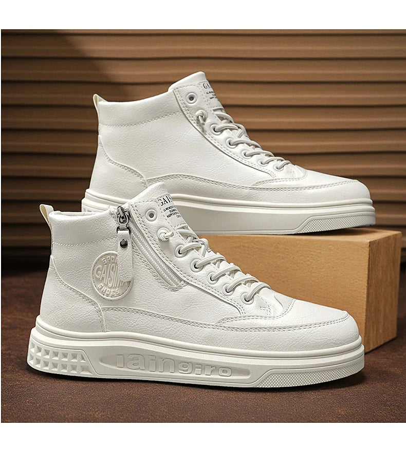 Leather Men Ankle Boots Fashion comfortable Men Sneakers Luxury British style High Top Shoes Men Platform Casual Shoes 2025 New