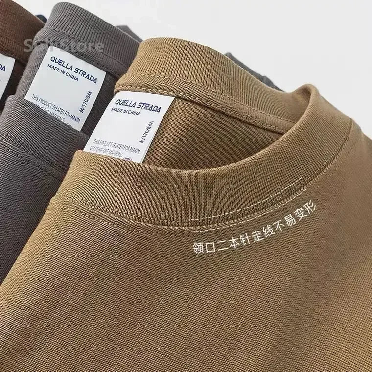 600g Heavy-duty Cotton Short Sleeved T-shirt for Men's Fashion Pure Cotton Thickened Short Sleeved Half Sleeved Tee