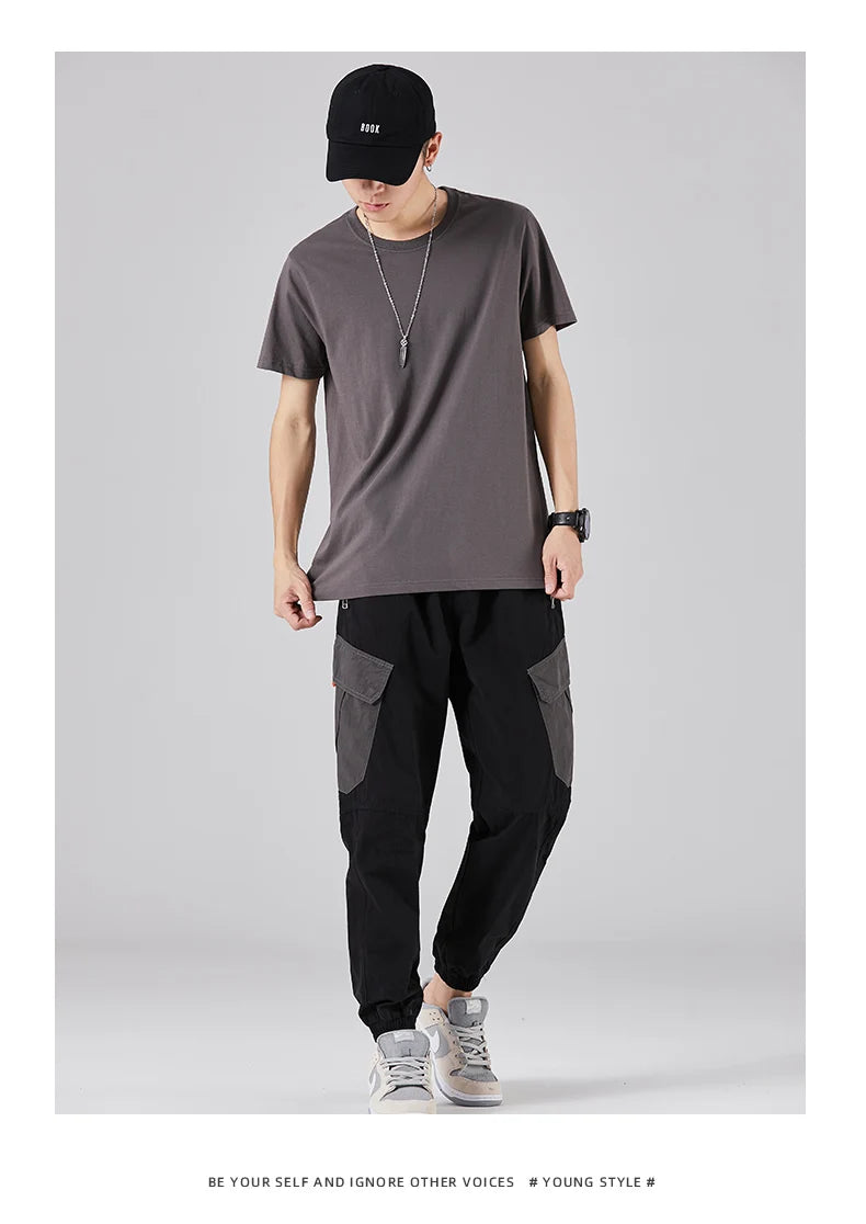 180g Solid Color 100% Cotton Men T Shirt Hip-Hop Cotton T-shirt O-neck Summer Male Causal Tshirts Fashion Loose Tees SD0021