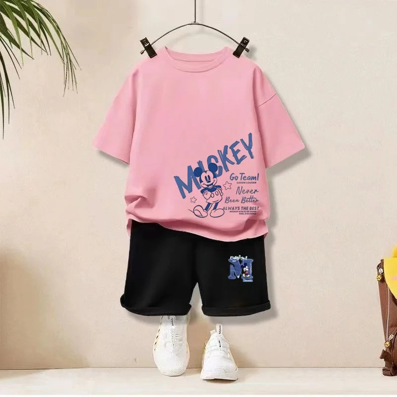 Summer Baby Girl Boy Clothes Set Children Disney Mickey Printing T-shirt and Short Two Pieces Suit Kid Shorts Sleeve Tracksuit