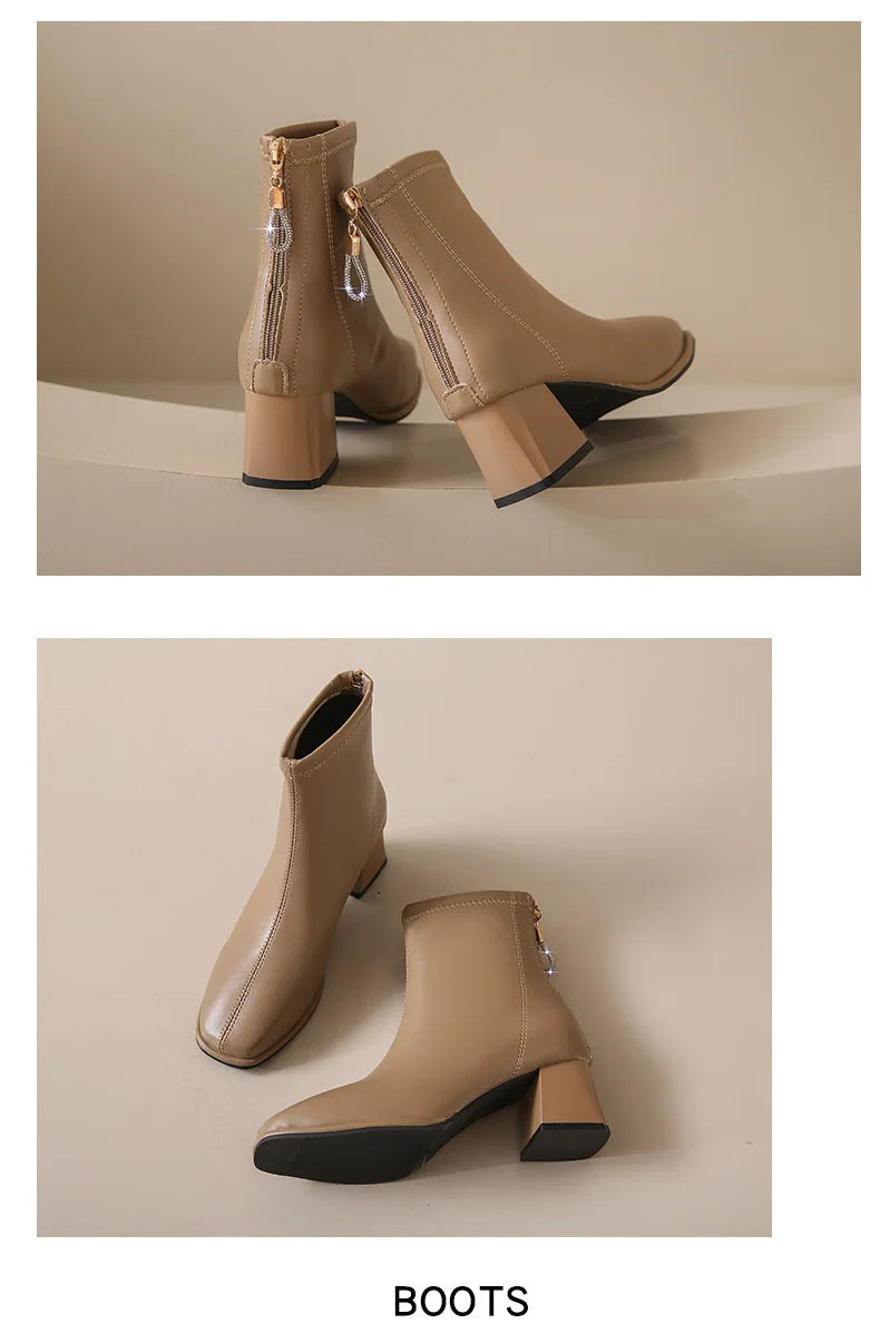 Platform Boot Shoes for Women Modern Western Black Femme Botas Punk Goth Female Winter High Heeled Shoes Round Toe Heels Botines