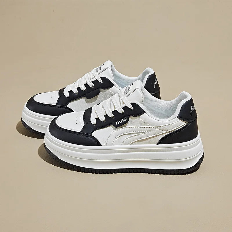 Women's White Shoes2025Autumn New Thick-Soled Platform Shoes Leather Surface All-Season Casual Sports Shoes for Women