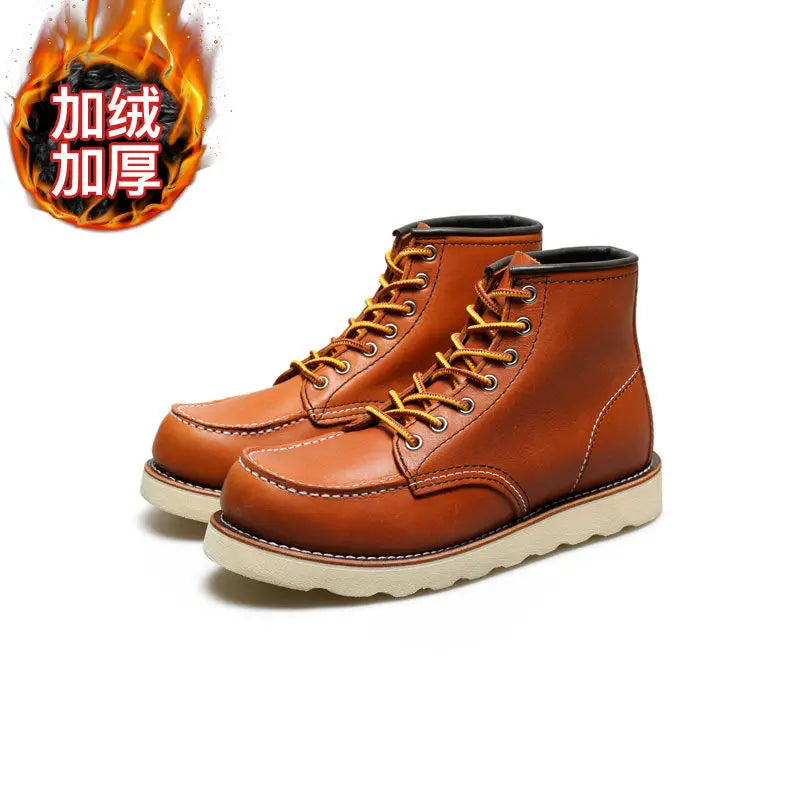 Men's Boots Men's Shoes Square Toe Wine Red Plush and Thick Leather Boots Work Clothes Shoes  Platform Boots Sneakers Boots Men