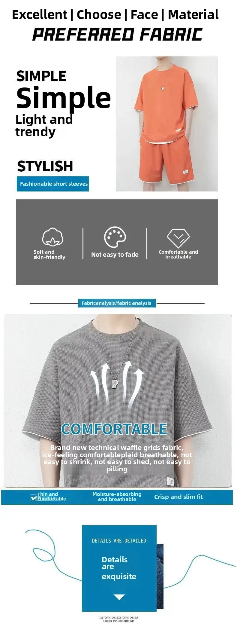 Casual Short Sleeve Sportswear Set for Men Summer Large Size Teenagers T-Shirt And Shorts Combo Comfortable Breathable Men's Out