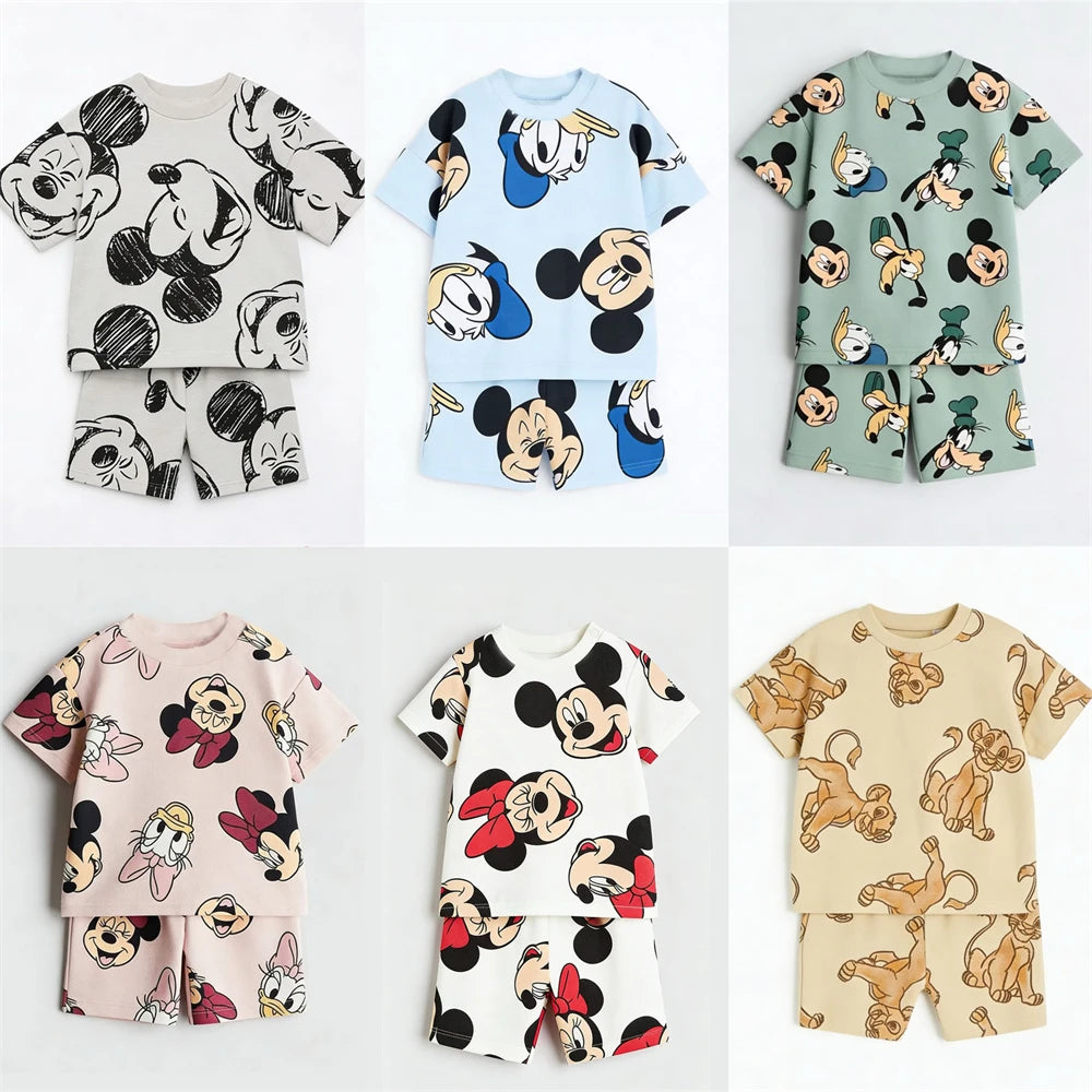Disney Costume Full Print Outfits Boys And Girls Summer Clothing Lovely Tshirt+Shorts Two Piece Set New Fashion Clothing Suit
