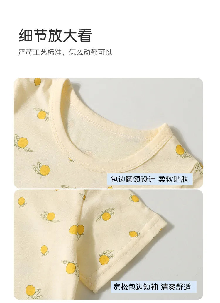 Summer Korean Nordic Style 0-5Y Kids Pajama Set Cotton Animal Print Pure Cotton Baby Girl Boy Sleeping Suit Casual Loose Clothes