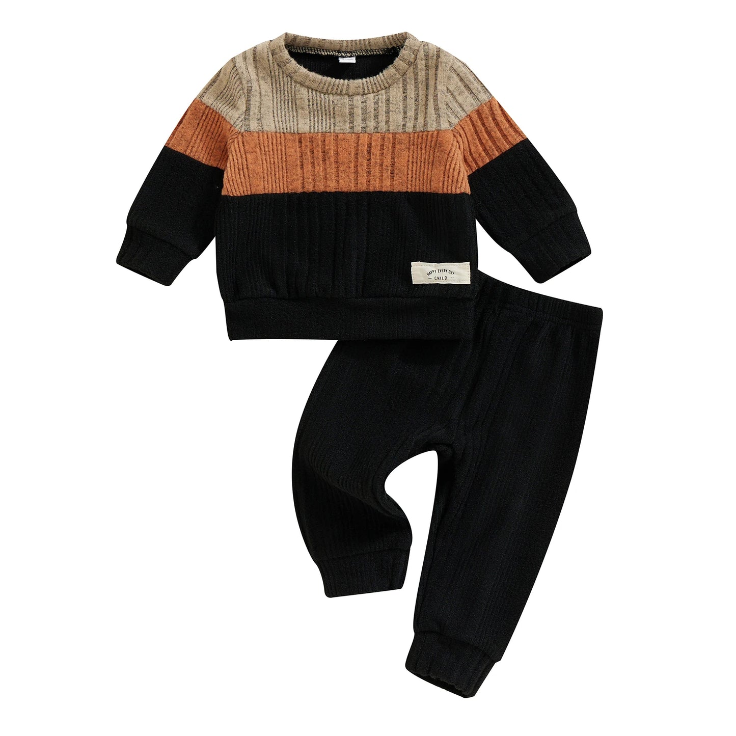Pudcoco Infant Baby Boy 2Pcs Fall Outfits Long Sleeve Contrast Color Sweater + Pants Set Warm Clothes