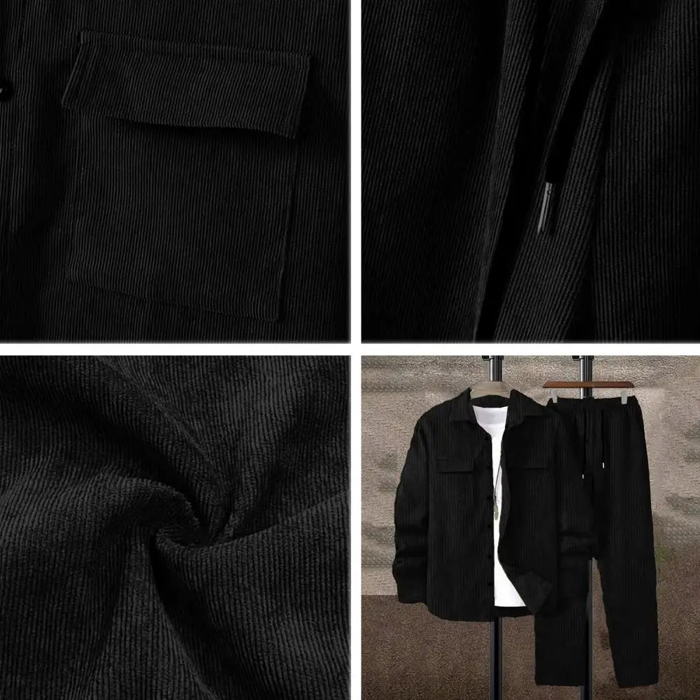Long-sleeved Jacket Trousers Set Versatile Sportswear Outfit Men's Lapel Long Sleeve Sportwear Set with Flap for Athletes