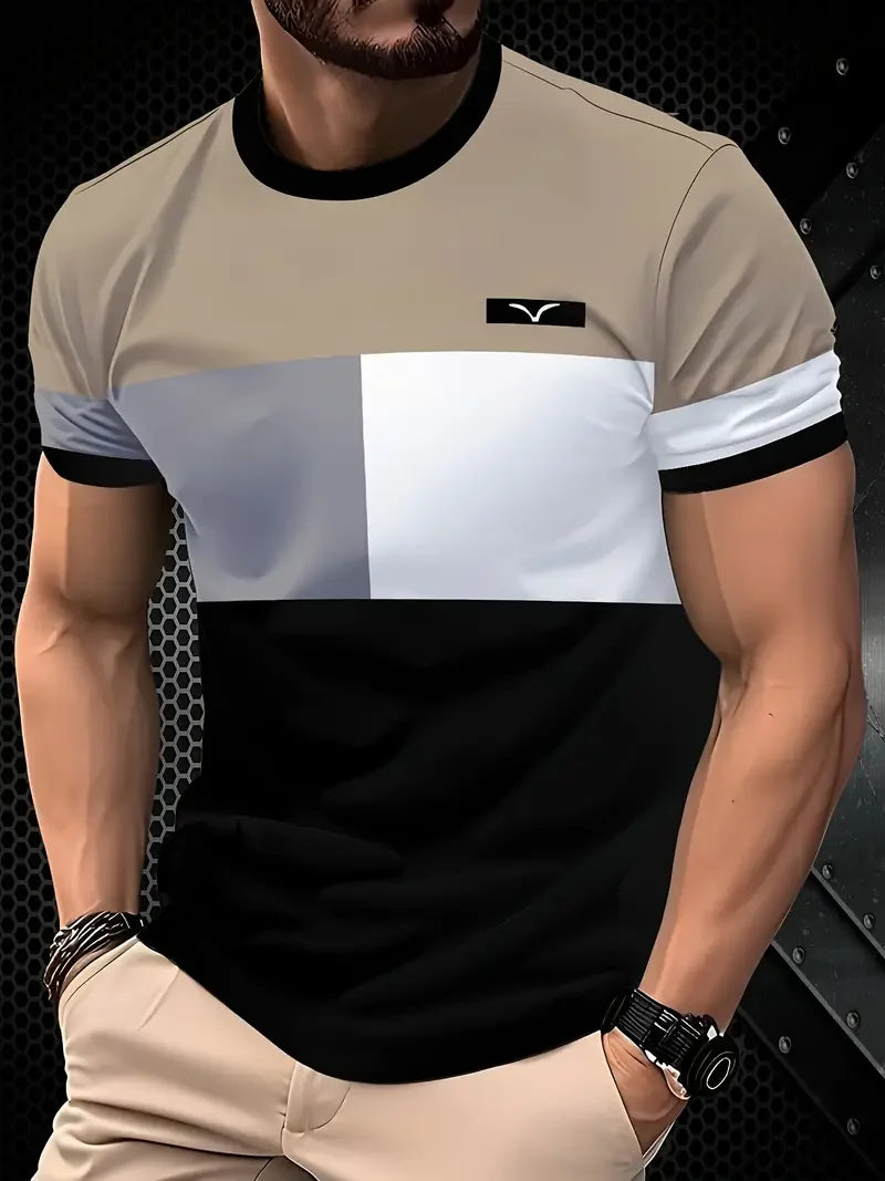 Summer Classic Men's T-shirt Outdoor Round Neck Short Sleeve Top Stripe Print Street Loose T-Shirt Male Oversized Clothing